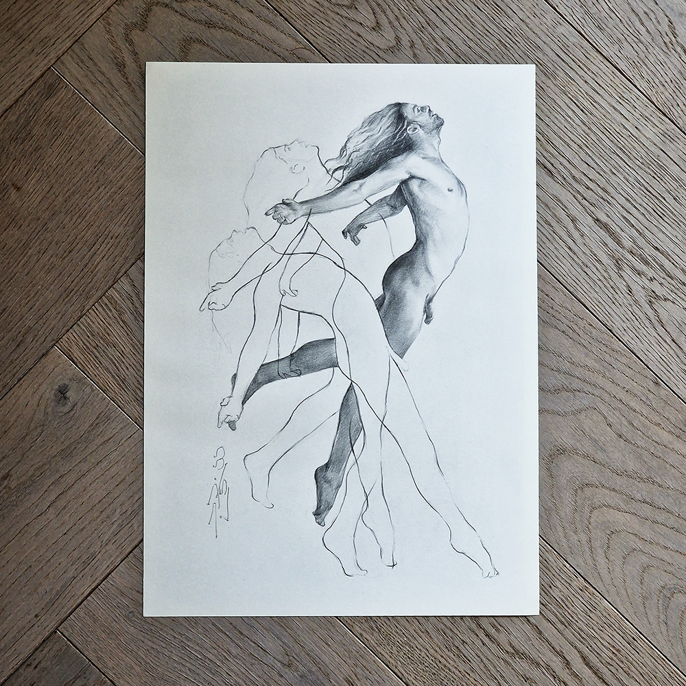 Male Figure Drawing, Man Body in Dynamic Pose, Original Art of Male Body