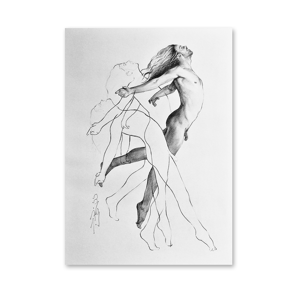 Male Figure Drawing, Man Body in Dynamic Pose, Original Art of Male Body