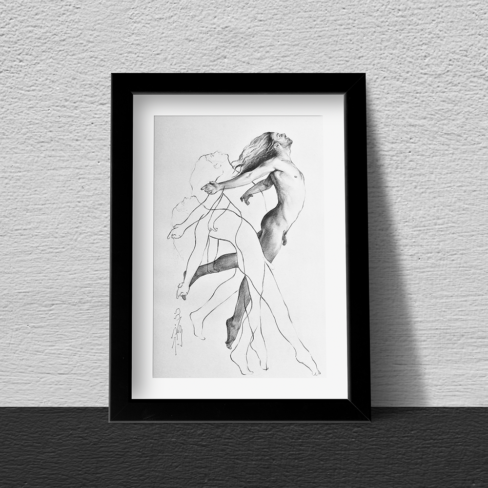 Male Figure Drawing, Man Body in Dynamic Pose, Original Art of Male Body