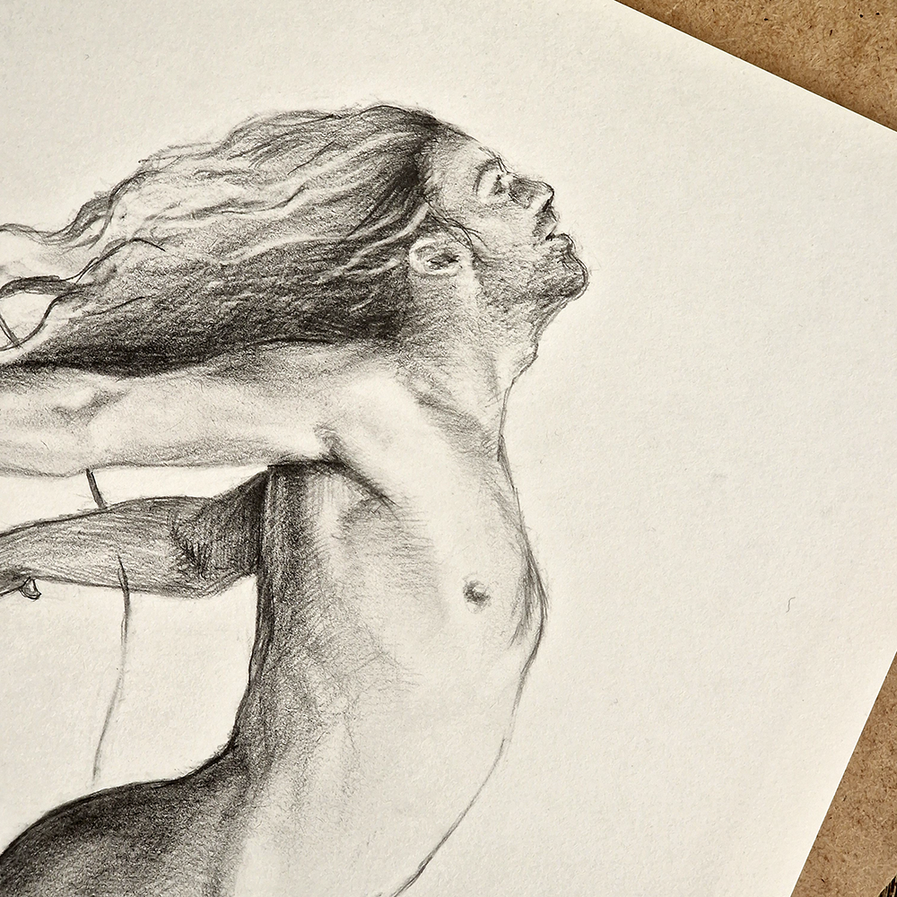 Male Figure Drawing, Man Body in Dynamic Pose, Original Art of Male Body