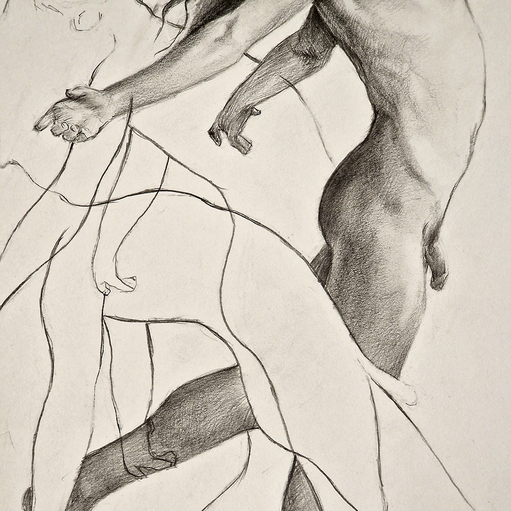Male Figure Drawing, Man Body in Dynamic Pose, Original Art of Male Body