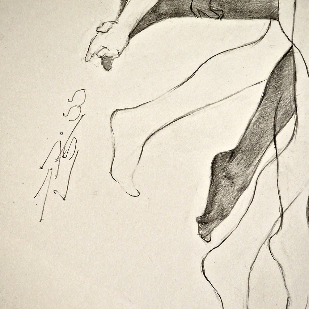 Male Figure Drawing, Man Body in Dynamic Pose, Original Art of Male Body