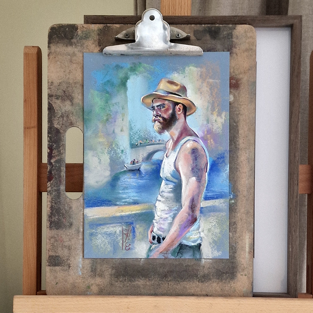Romance in Venice | Male Figure Pastel Drawing by Dimitri Ross Fine Art Studio