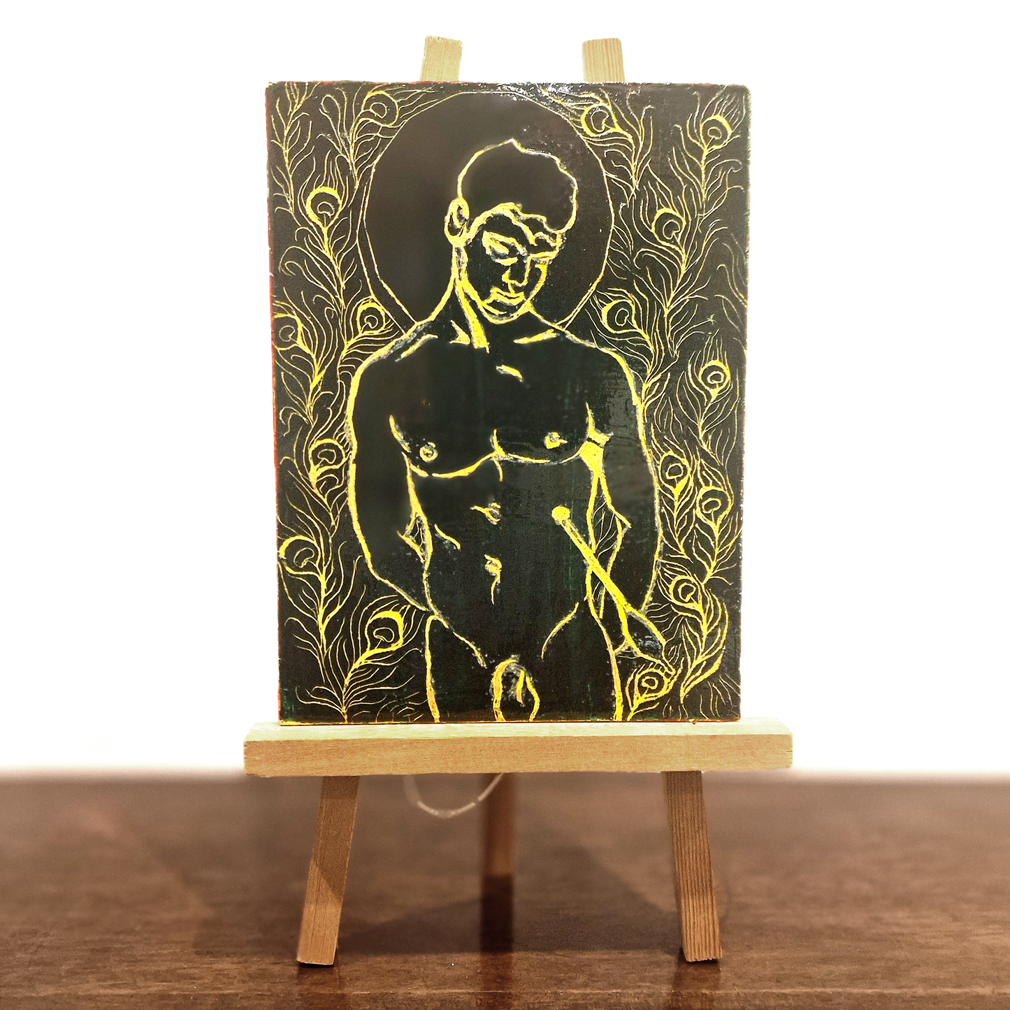 Saint Sebastian Christian Art, Male Figure Original Small Painting