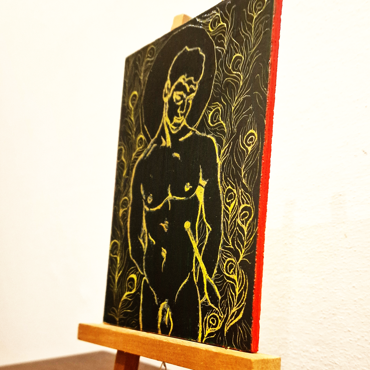 Saint Sebastian Christian Art, Male Figure Original Small Painting