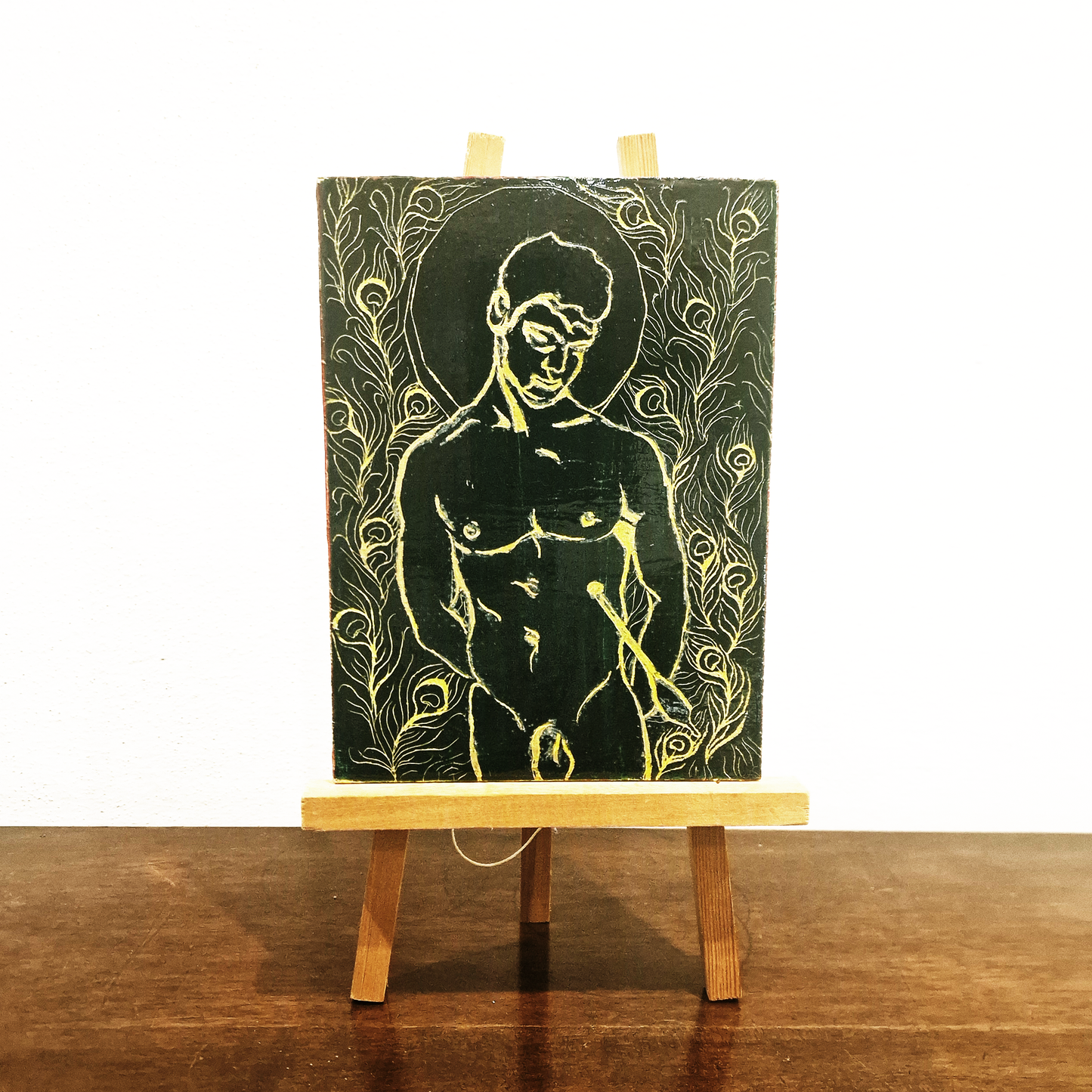 Saint Sebastian Christian Art, Male Figure Original Small Painting