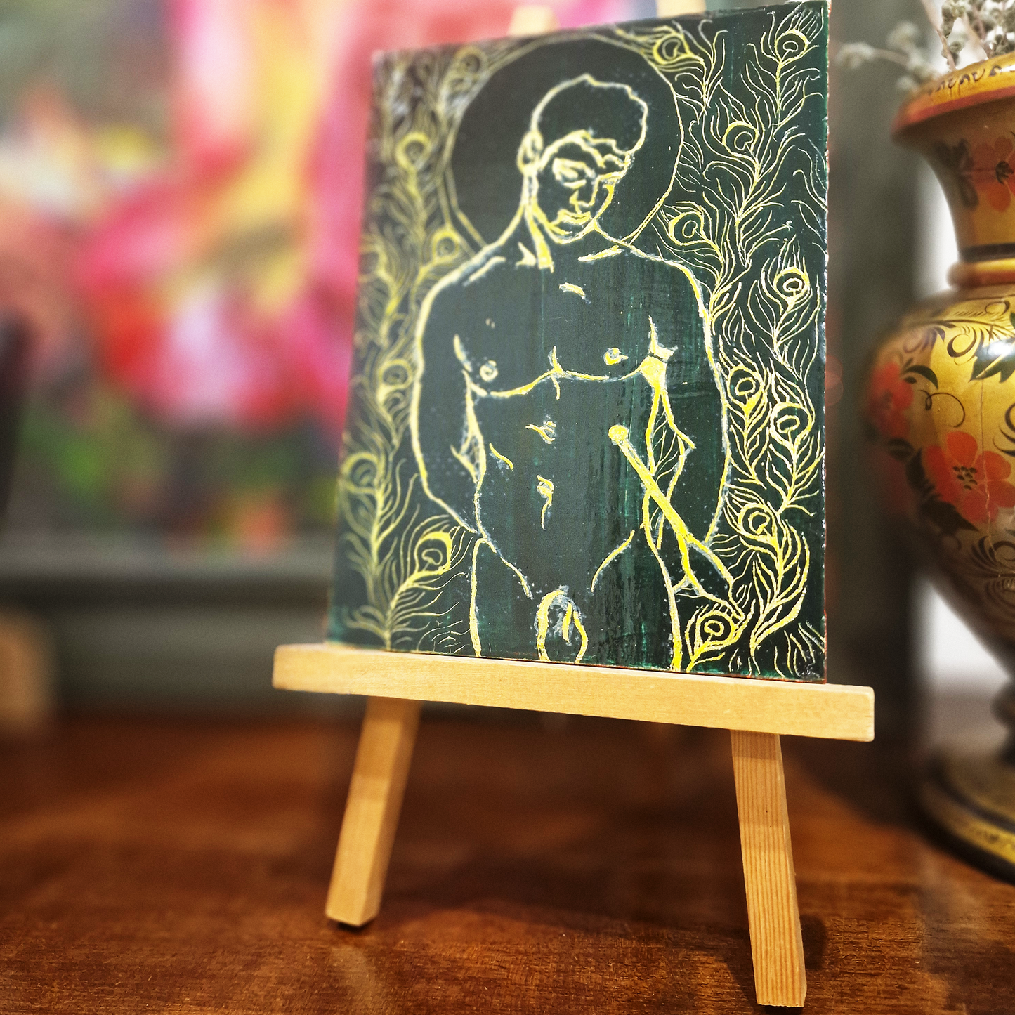 Saint Sebastian Christian Art, Male Figure Original Small Painting