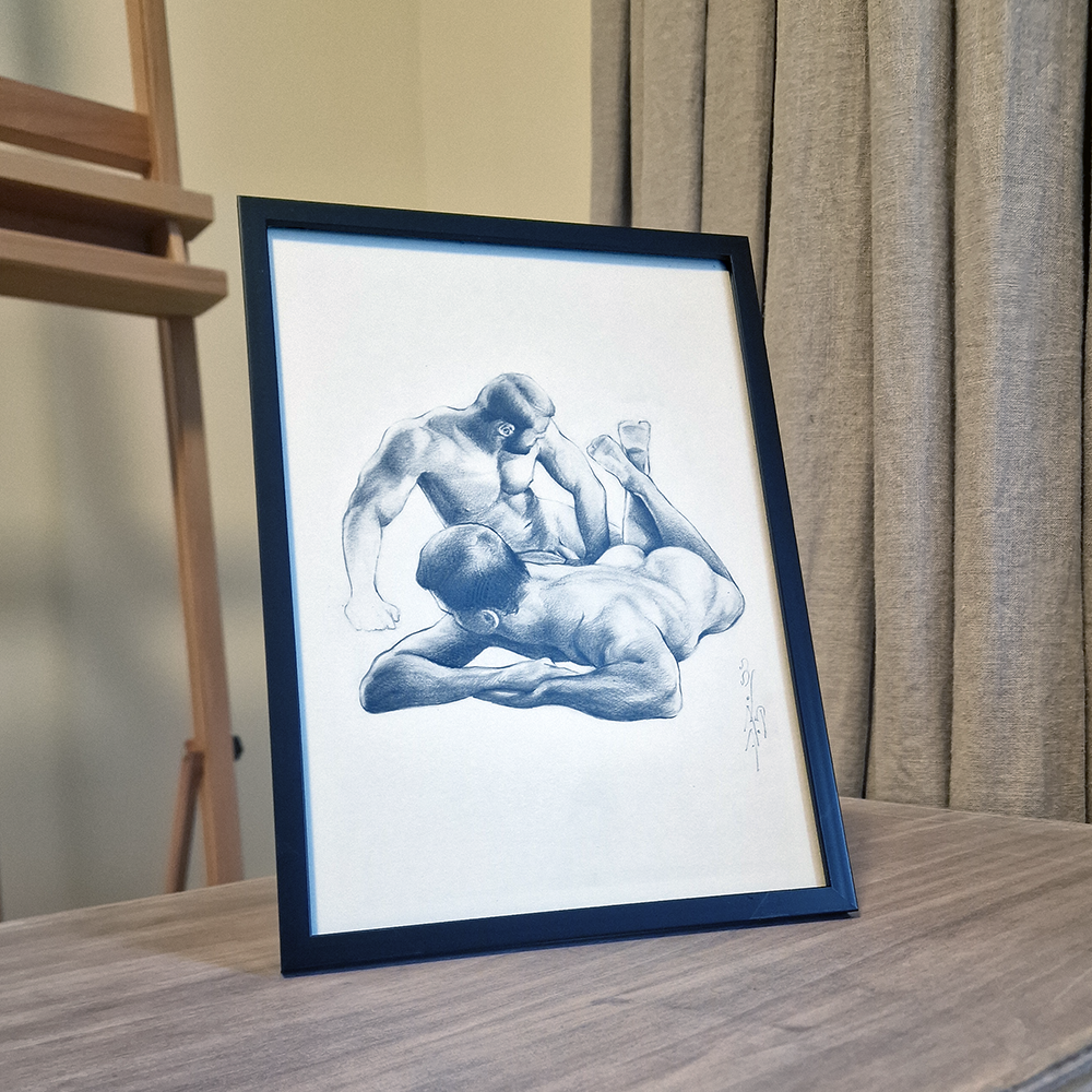 Gay Men Art Framed Drawing, Two Male Figures Home Decor, Man Body Gay Gift, Art for Gay Couples