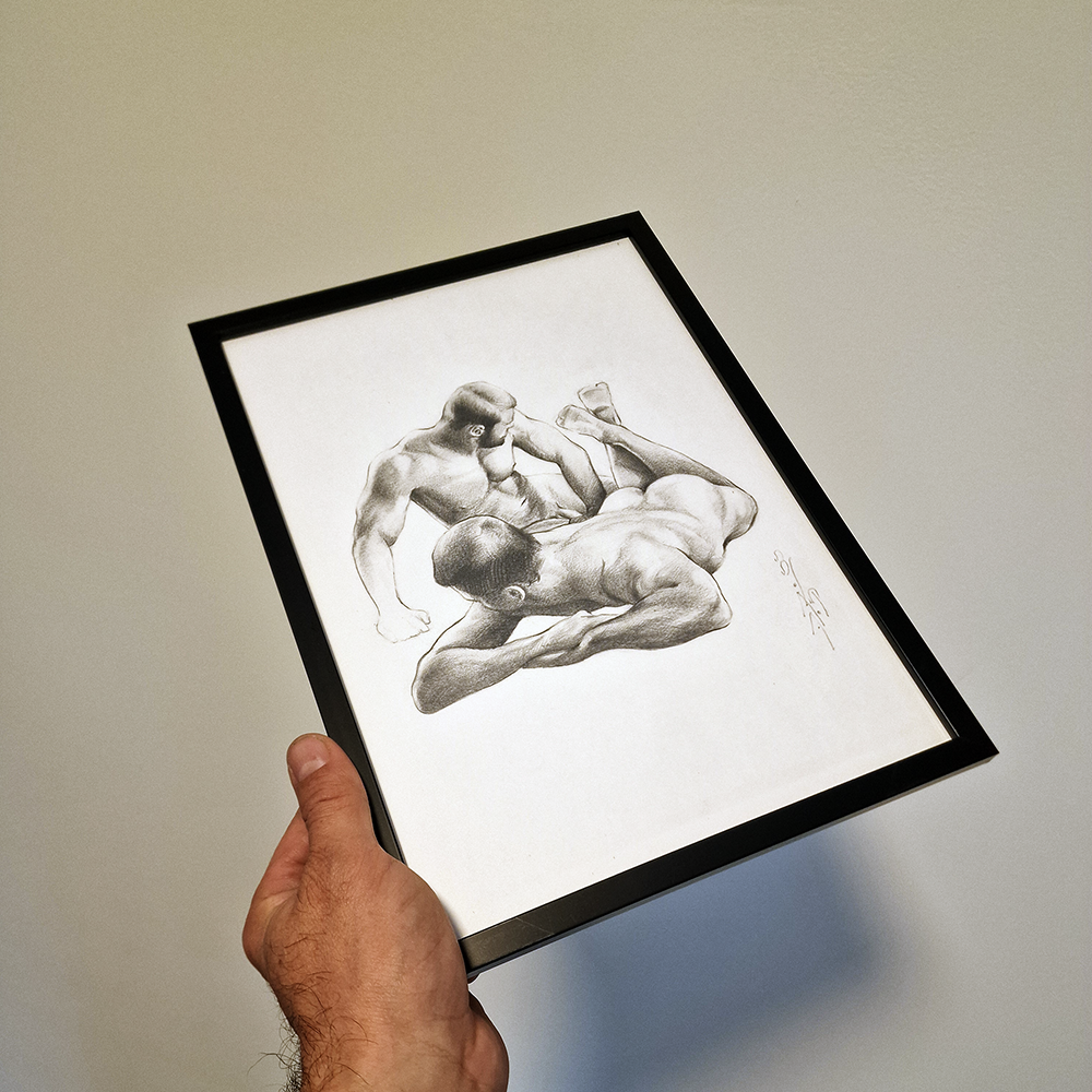 Gay Men Art Framed Drawing, Two Male Figures Home Decor, Man Body Gay Gift, Art for Gay Couples