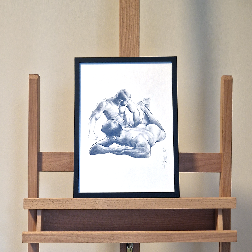 Gay Men Art Framed Drawing, Two Male Figures Home Decor, Man Body Gay Gift, Art for Gay Couples