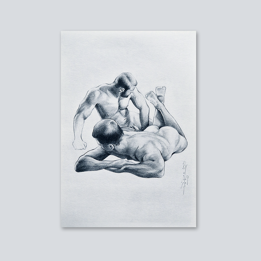 Gay Men Art Framed Drawing, Two Male Figures Home Decor, Man Body Gay Gift, Art for Gay Couples