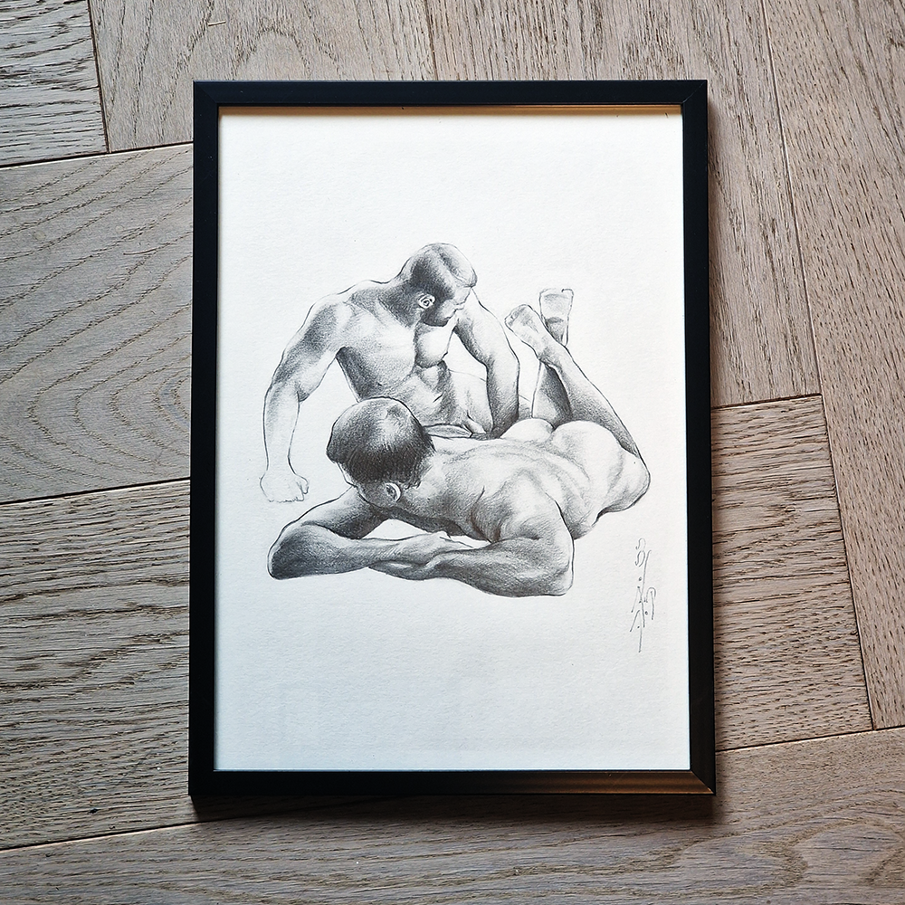 Gay Men Art Framed Drawing, Two Male Figures Home Decor, Man Body Gay Gift, Art for Gay Couples