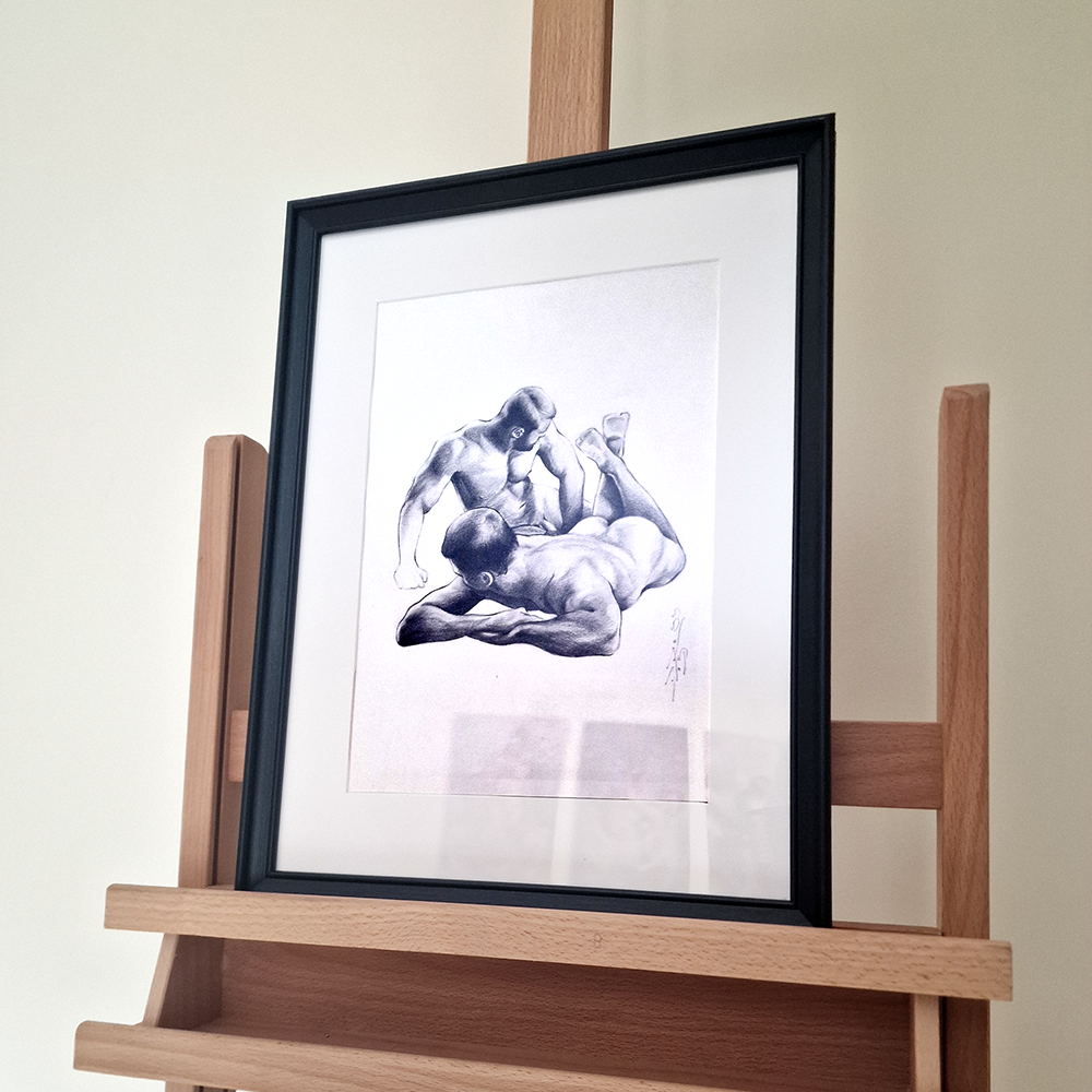 Gay Men Art Framed Drawing, Two Male Figures Home Decor, Man Body Gay Gift, Art for Gay Couples