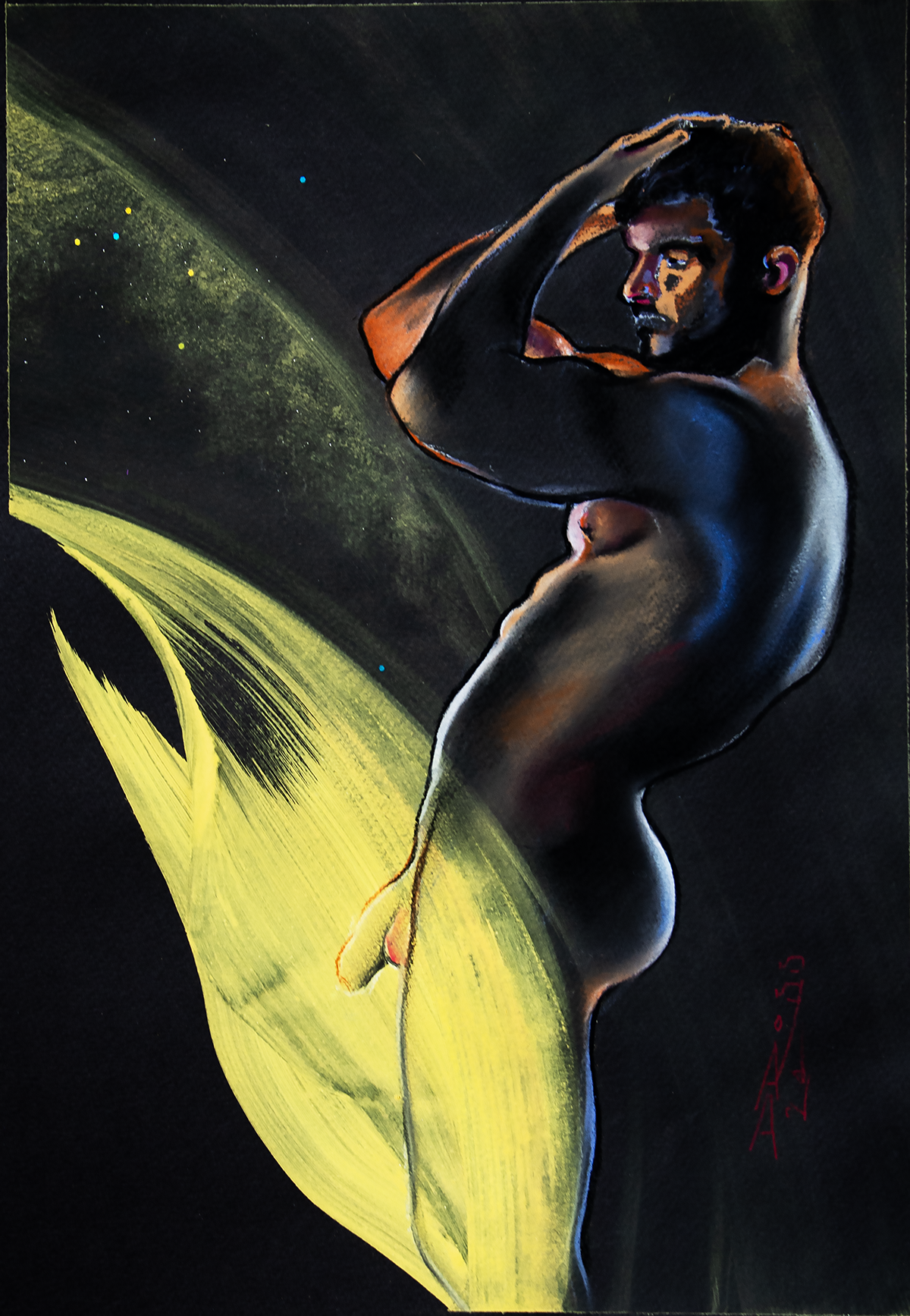 Lemon Flower Male Figure Original Drawing