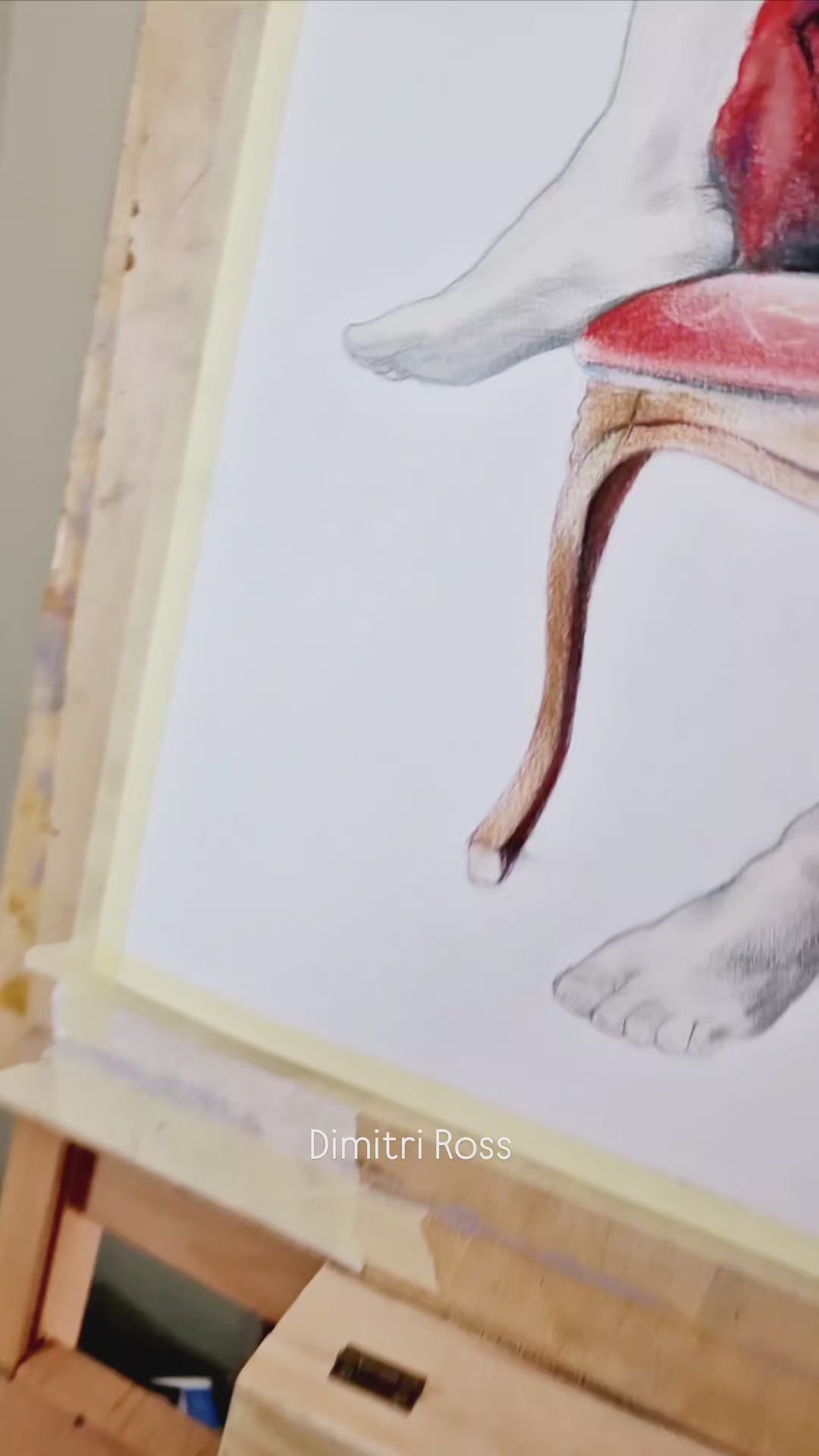 Male Figure Drawing Crimson Red Original Art