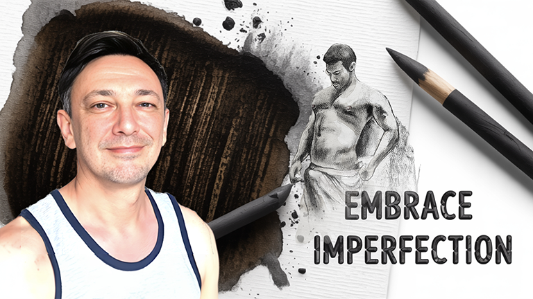 Embrace Imperfection: Drawing Nude Male Body in Charcoal on Tea-Stained Paper
