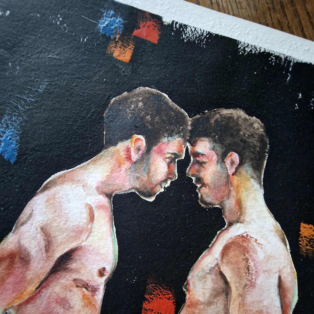 Men Romance Watercolor Painting, Male Figure Art on Black