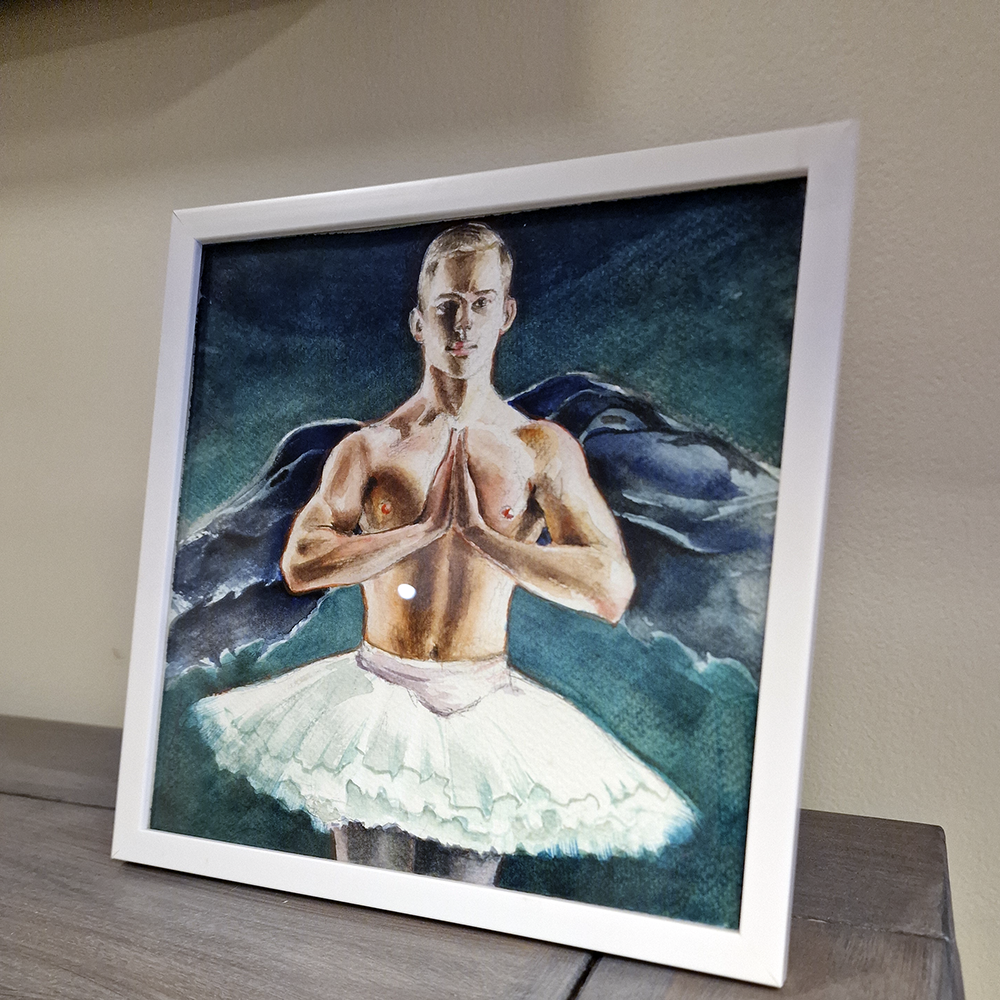 Male Figure Watercolor Painting, Man of Love and Peace Original Small Artwork Framed