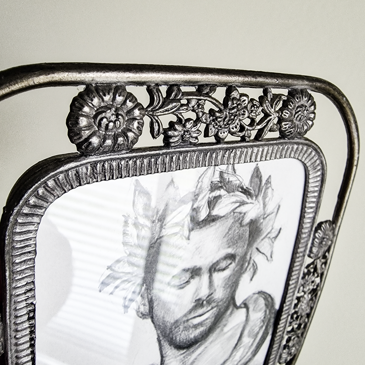 Male Figure and Snake, Man Body Drawing in Dutch Vintage Chrome Metal Frame