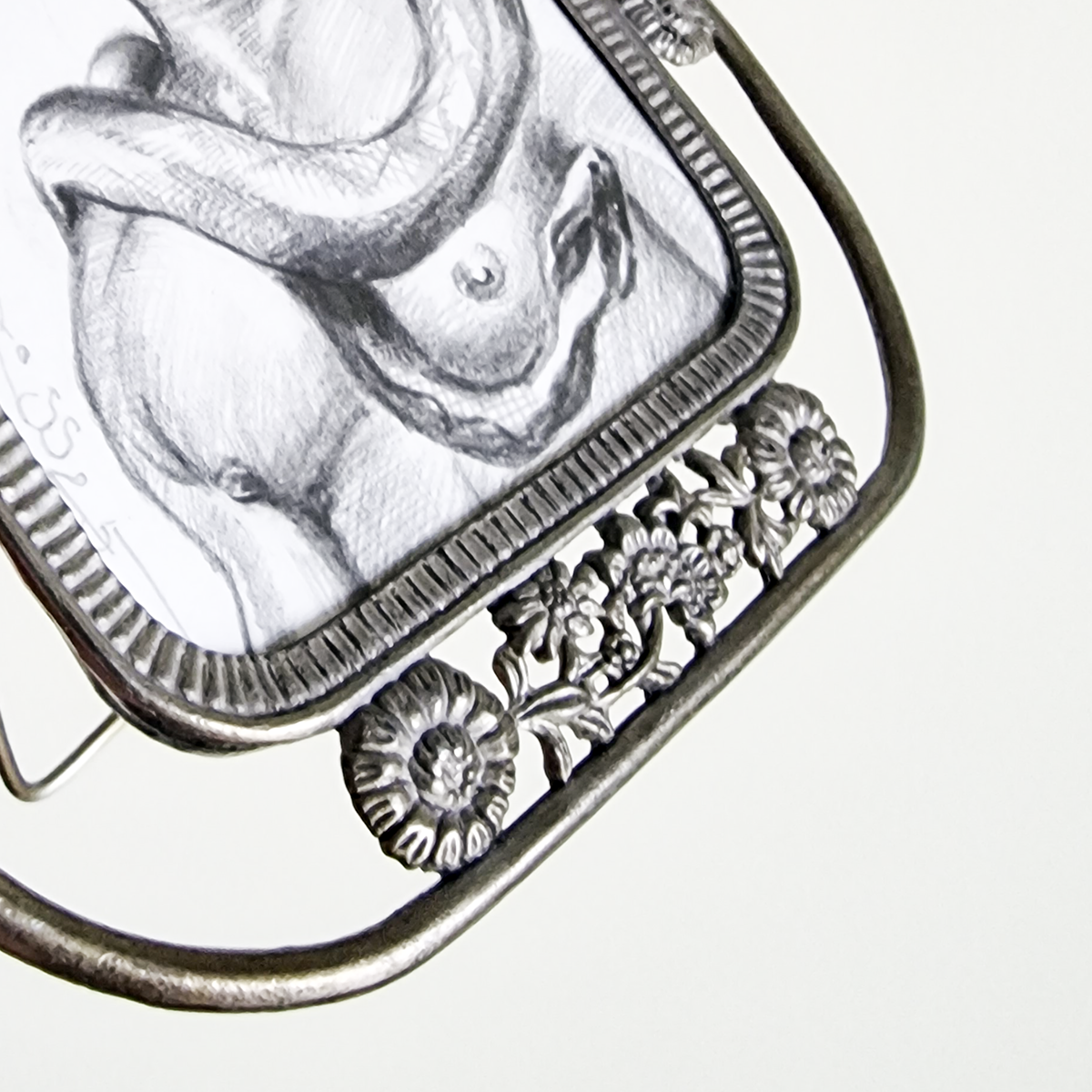 Male Figure and Snake, Man Body Drawing in Dutch Vintage Chrome Metal Frame