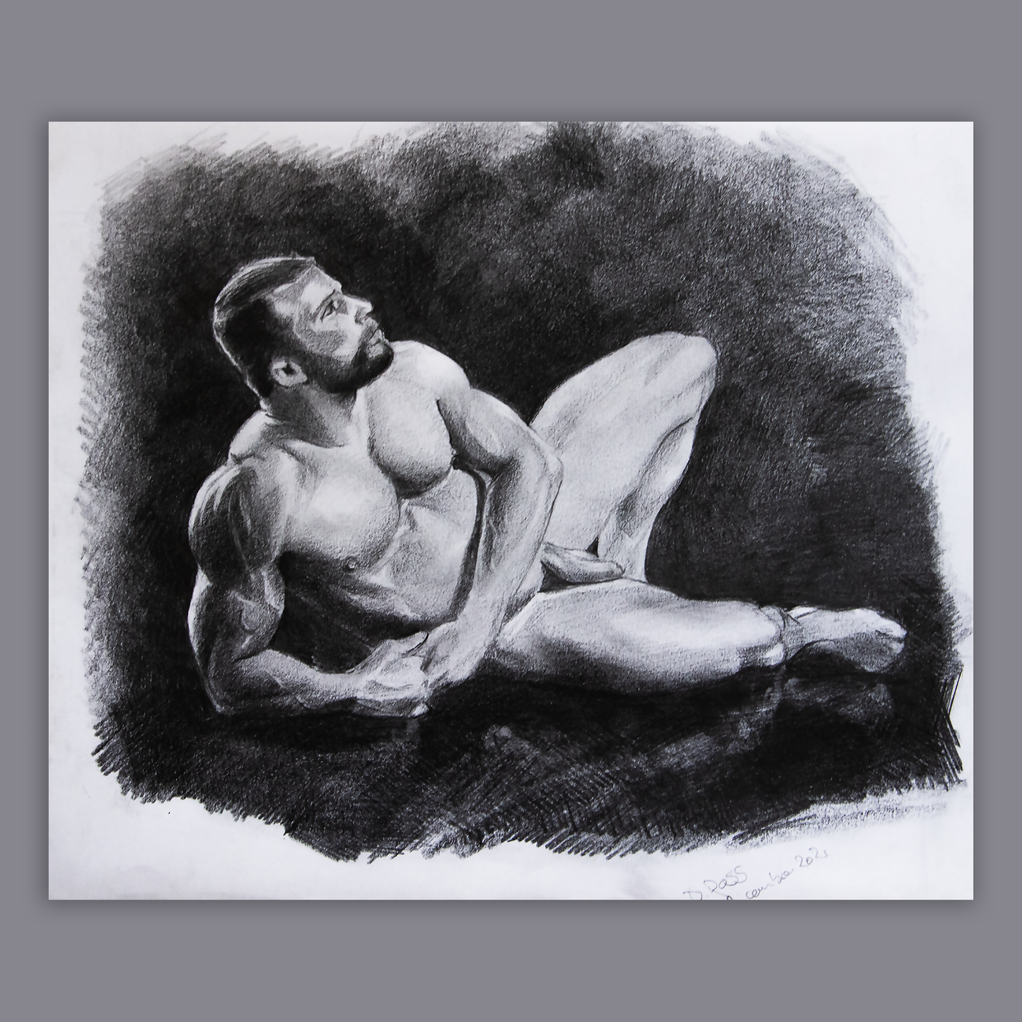 Male Figure Fine Art Poster, Print from Original Man Body Graphite Drawing