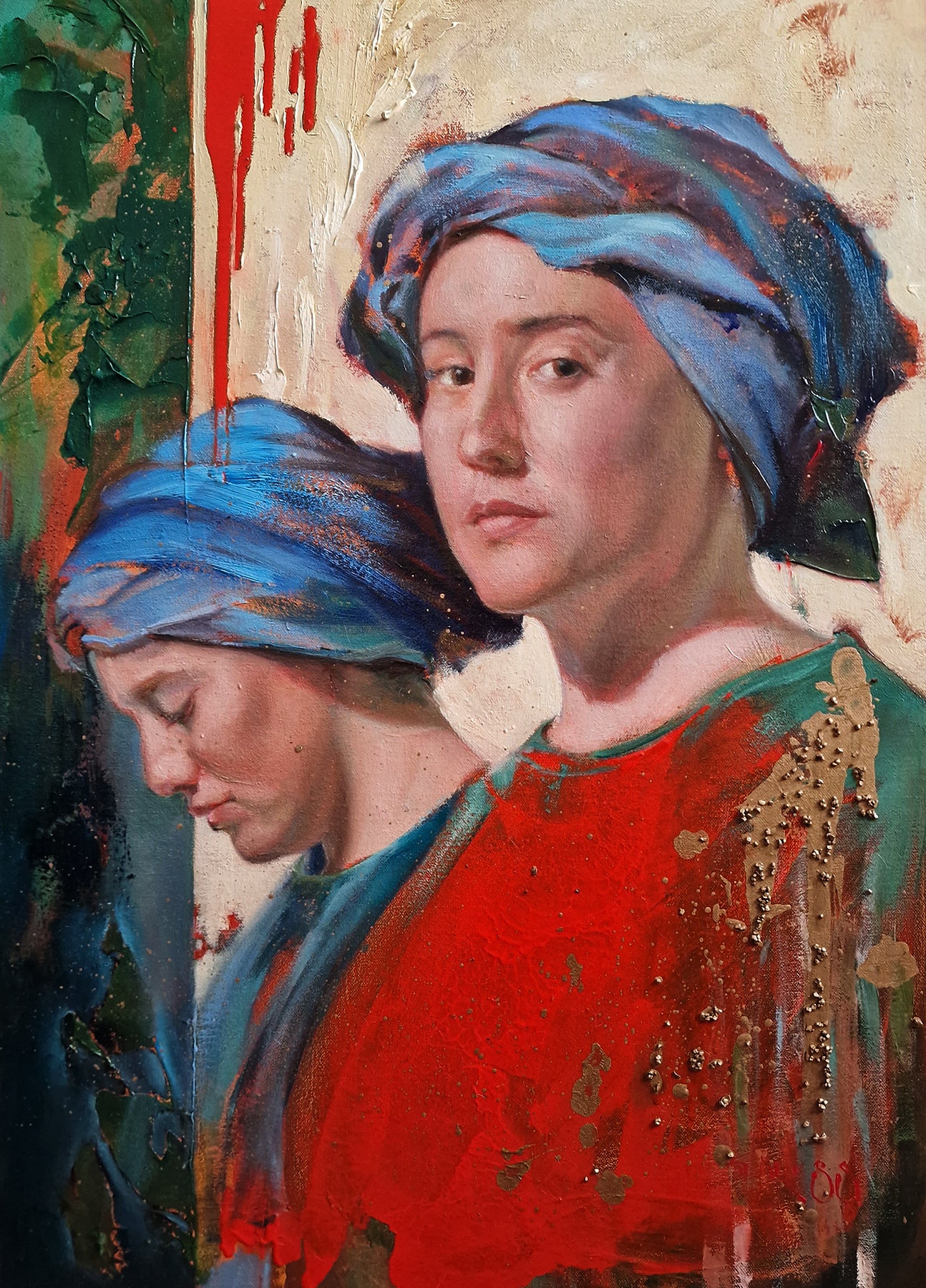 Girl With Blue Turban Oil Painting