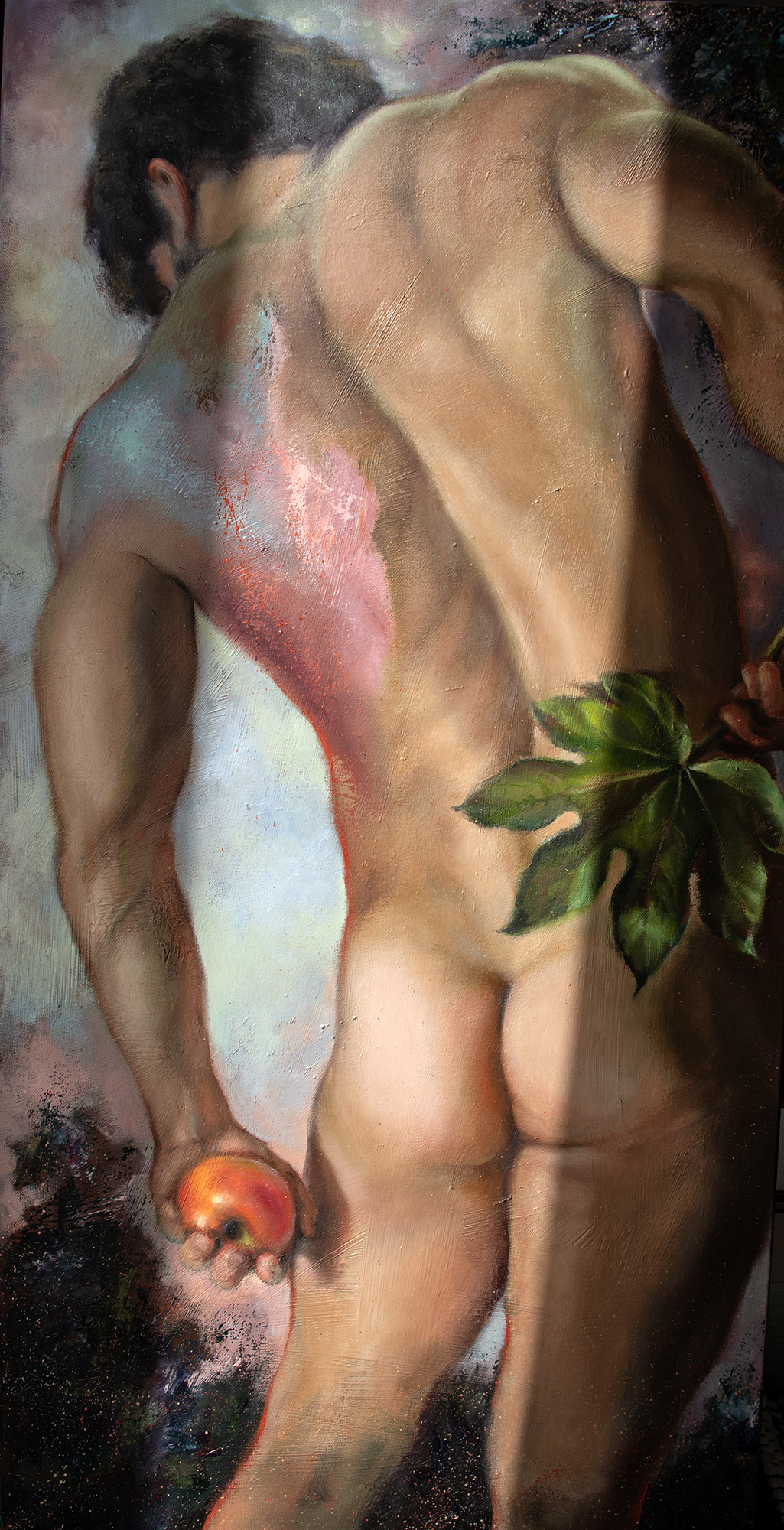 Adam & Red Apple – Oil Painting Of Nude Male Figure by Dimitri Ross – Florence, Italy