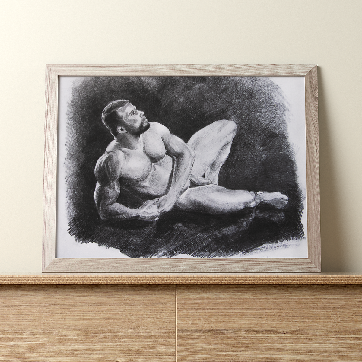 Male Figure Fine Art Poster, Print from Original Man Body Graphite Drawing