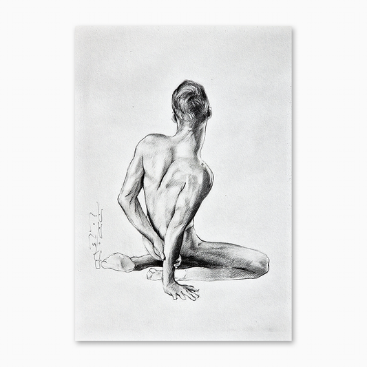 Young Male Model Sitting, Male Figure Drawing Dimitri Ross Fine Art Studio Amsterdam