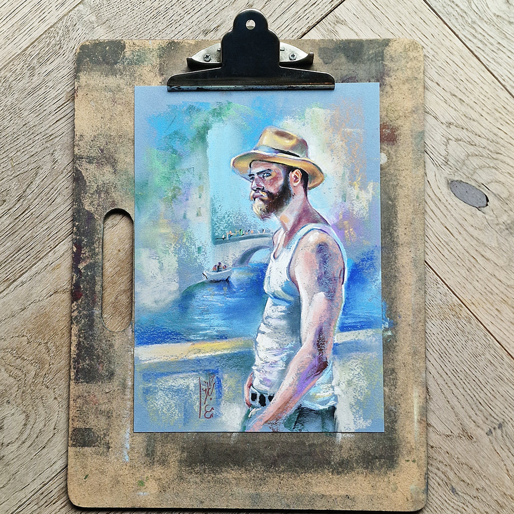 Romance in Venice | Male Figure Pastel Drawing by Dimitri Ross Fine Art Studio