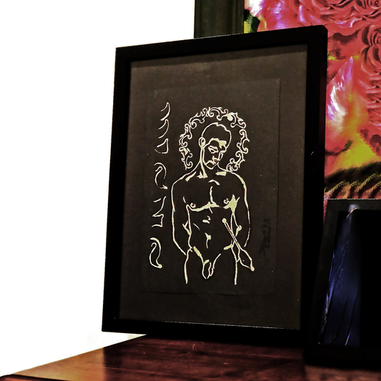 St Sebastian Christian Art | Male Figure Gold Drawing